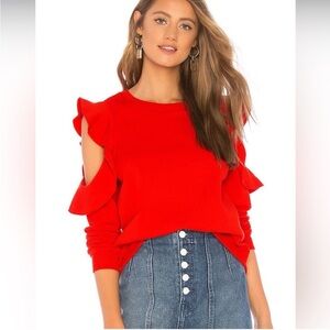 Rebecca Minkoff red sweatshirt ruffle cold shoulder M